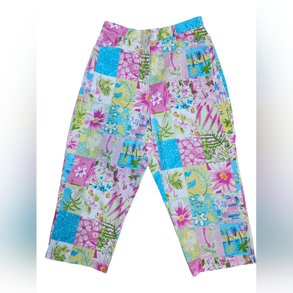 Gepetto Patchwork Capri Pants Multicolor Floral Tropical Print Medium